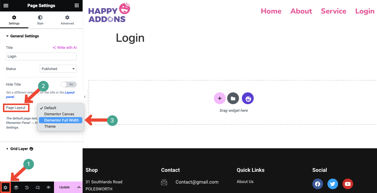 Elementor 3 を使用して WordPress にログイン ページを作成する方法 Open the canvas with Elementor full width