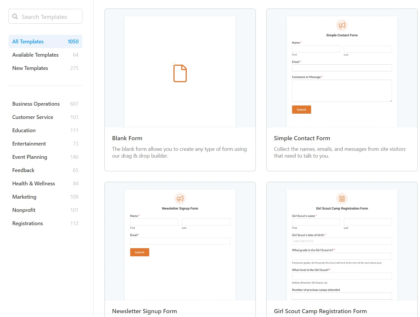 WPForms 中的表單範本。