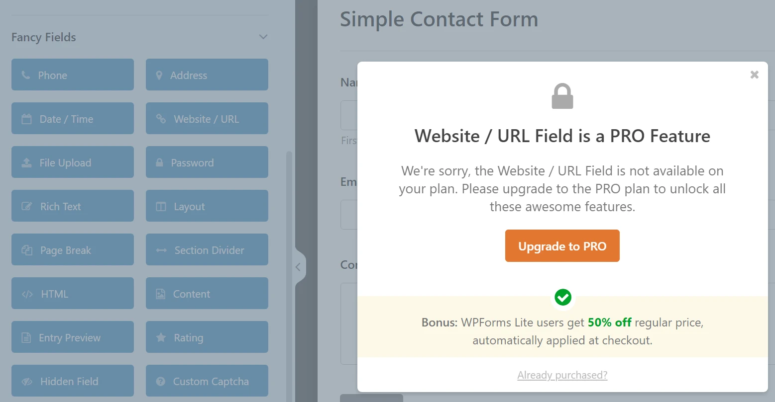 WPForms 中的進階欄位。