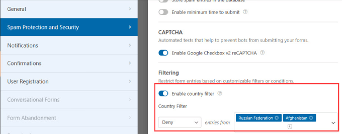 ตัวกรองประเทศใน WPForms Country filter in WPForms