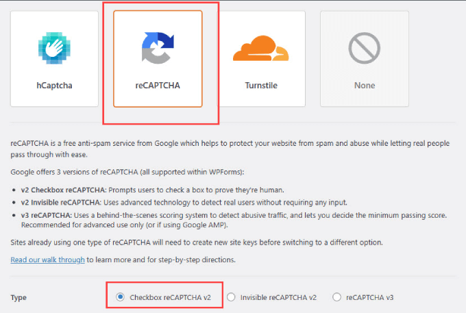 reCaptcha ใน WPForms reCaptcha in WPForms