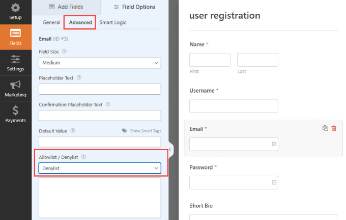 รายการที่ปฏิเสธใน WPForms Denylist in WPForms
