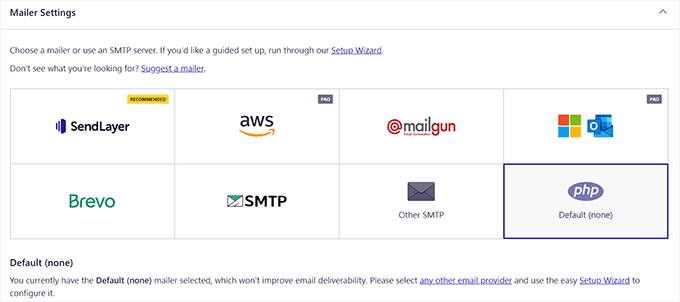 Wählen Sie einen Mailer in Easy WP SMTP Choose a mailer in Easy WP SMTP