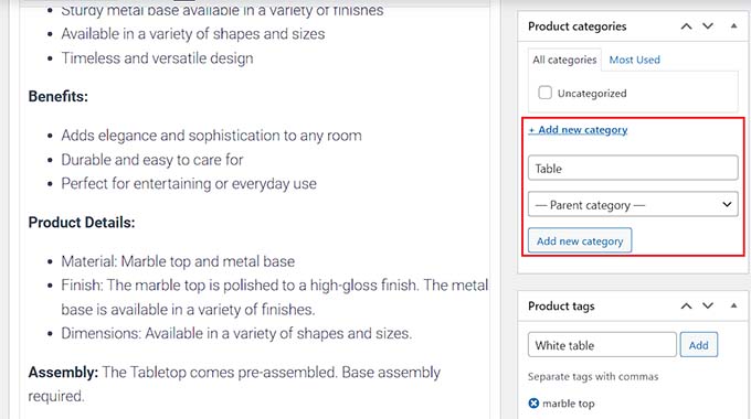 Ürün kategorileri ve etiketleri ekleyin Add product categories and tags
