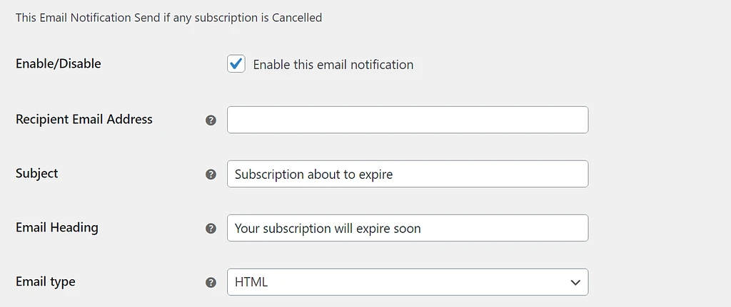 Configurazione di una notifica su un abbonamento che sta per scadere.