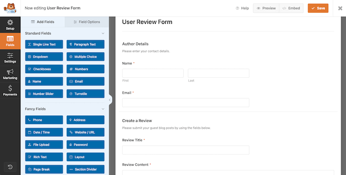 WPForms'un kullanıcı inceleme formu şablonu WPForms' user review form template