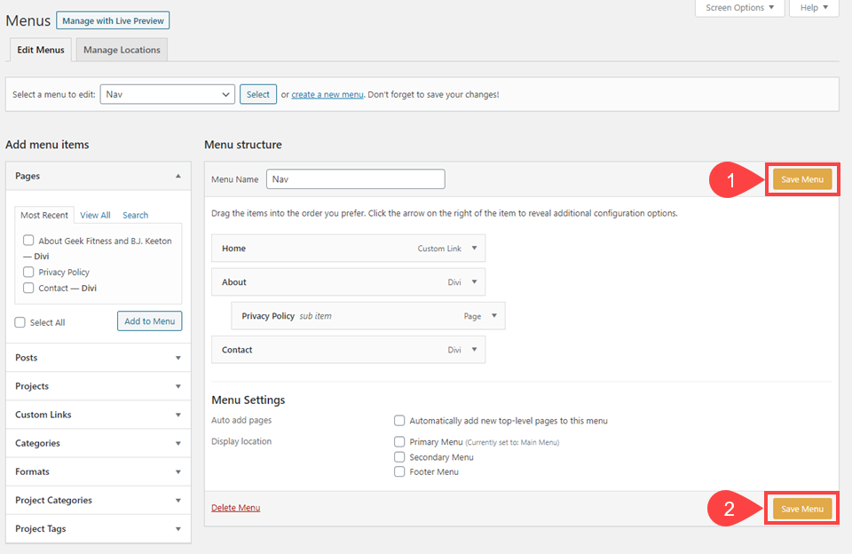onları oluşturmak için harcadığınız zamana değer veriyorsanız, wordpress menülerinizi kaydedin