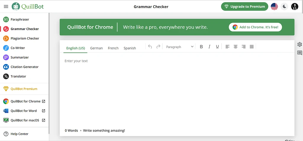 QuillBot propose une option gratuite de vérification de grammaire.