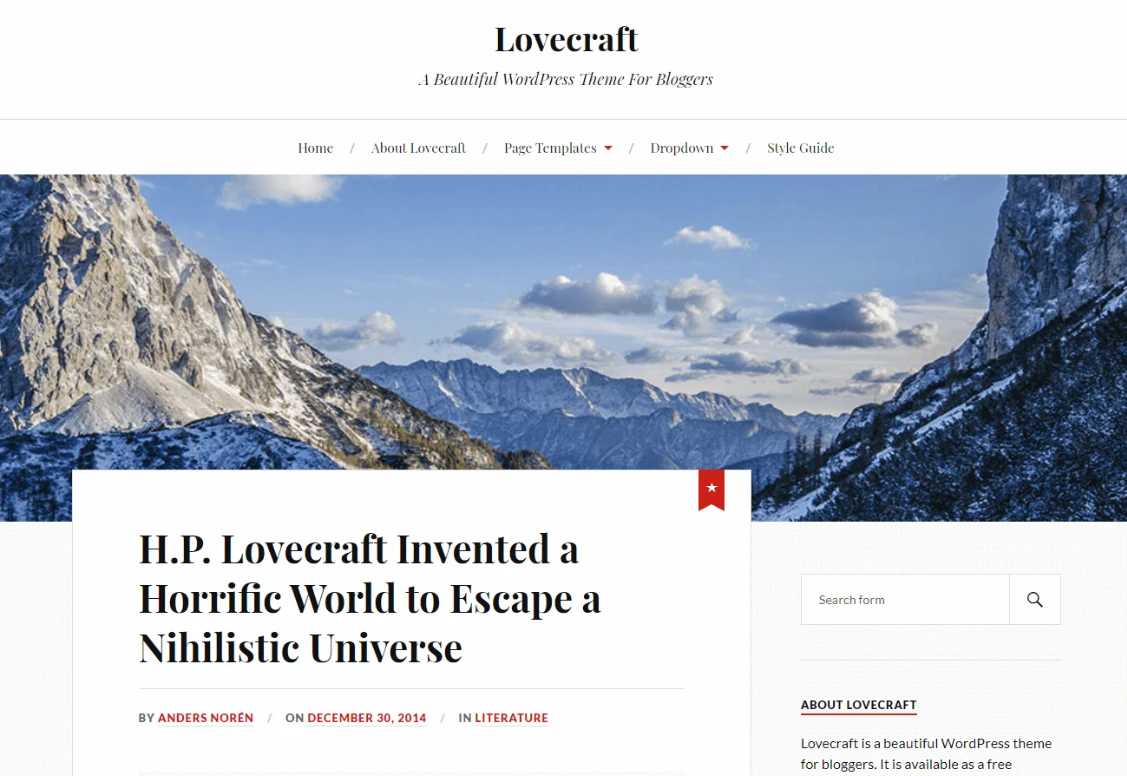 Un sito Web desktop creato utilizzando Lovecraft.