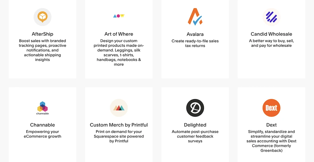 รายการในไลบรารีส่วนขยาย Squarespace