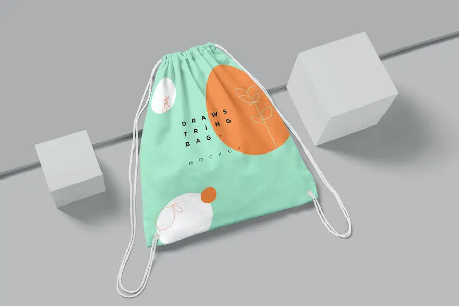 4 巾着バッグのモックアップ -