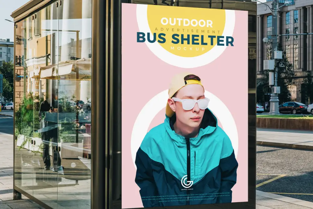 Mockup Halte Bus Iklan Luar Ruangan Gratis PSD 2018 -
