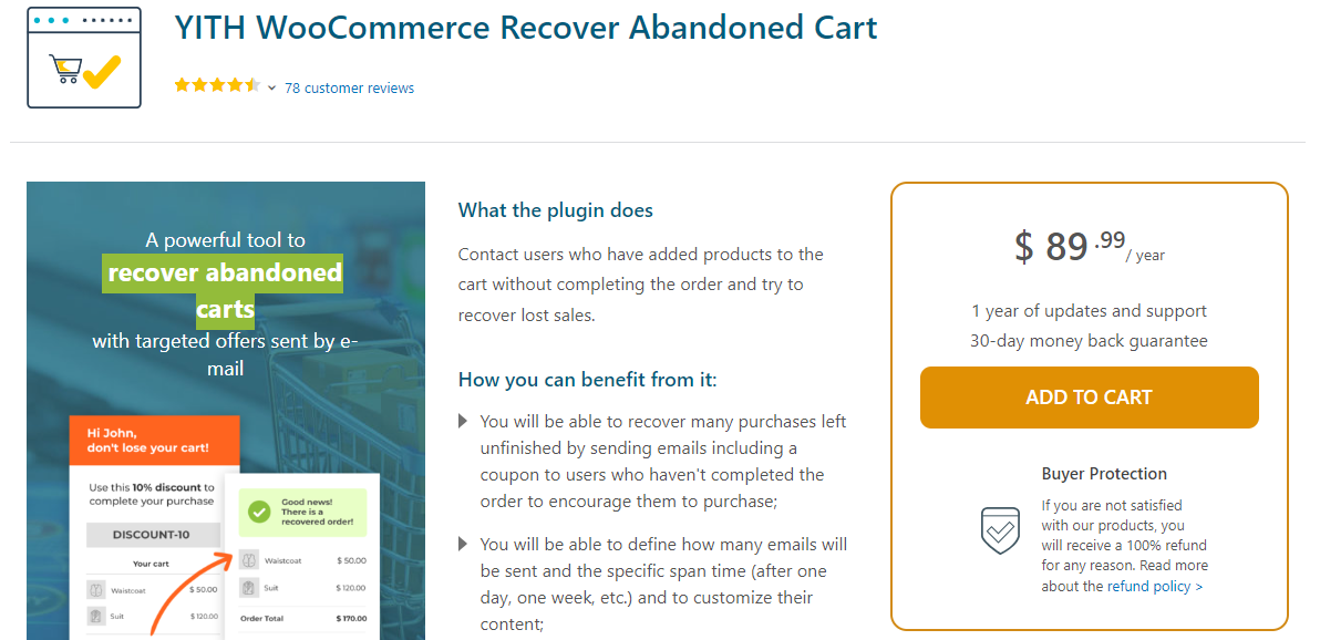 YITH WooCommerce 放棄されたカートを回復する