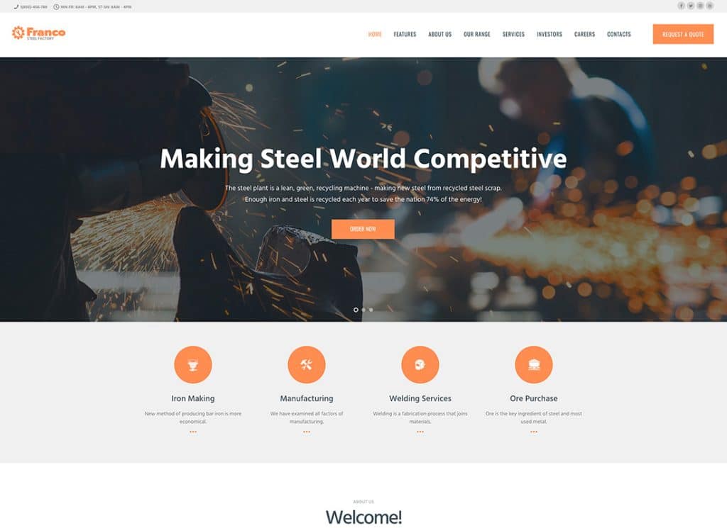 Franco - Tema de WordPress para fabricación de fábricas de acero y plantas industriales