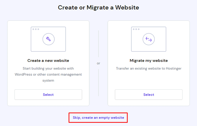 跳过网站托管商 Skip website hostinger