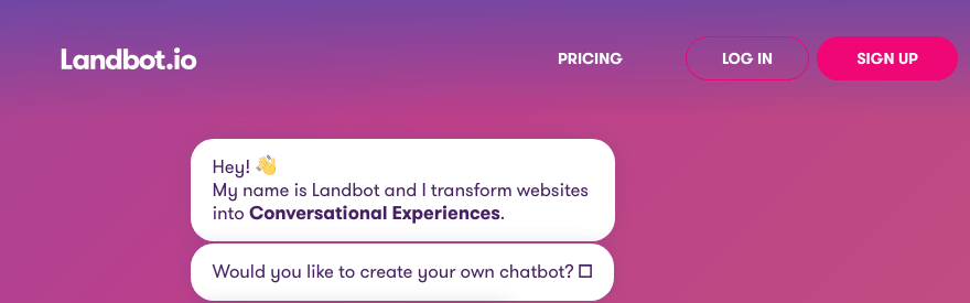 Landbot.io 对话登陆页面。