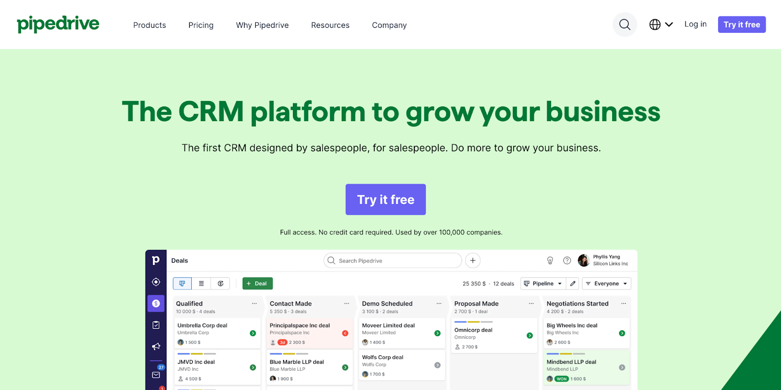 O Pipedrive deixa bem claro seu propósito: é um CRM feito por vendedores, para vendedores.
