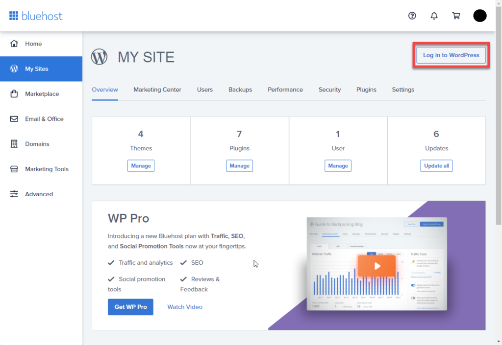 bluehost 我的網站螢幕