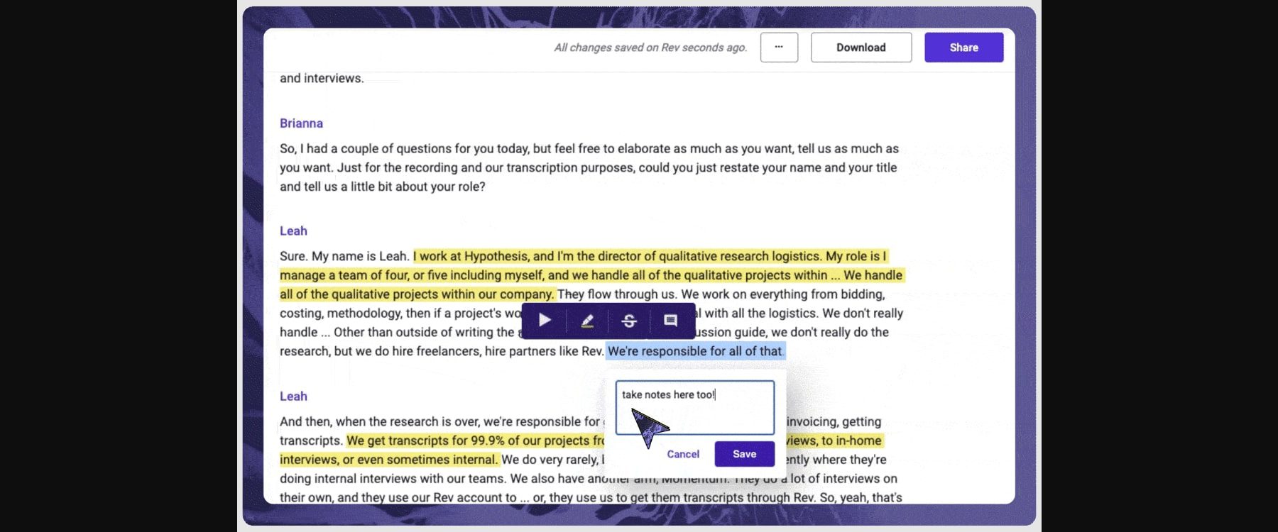 rev editor di trascrizione basato sul web