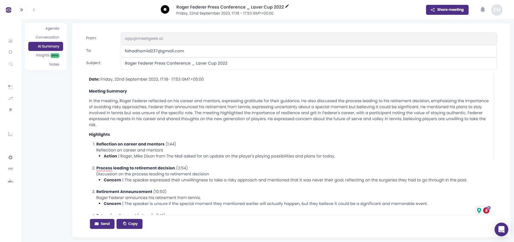 riepilogo di meetgeek