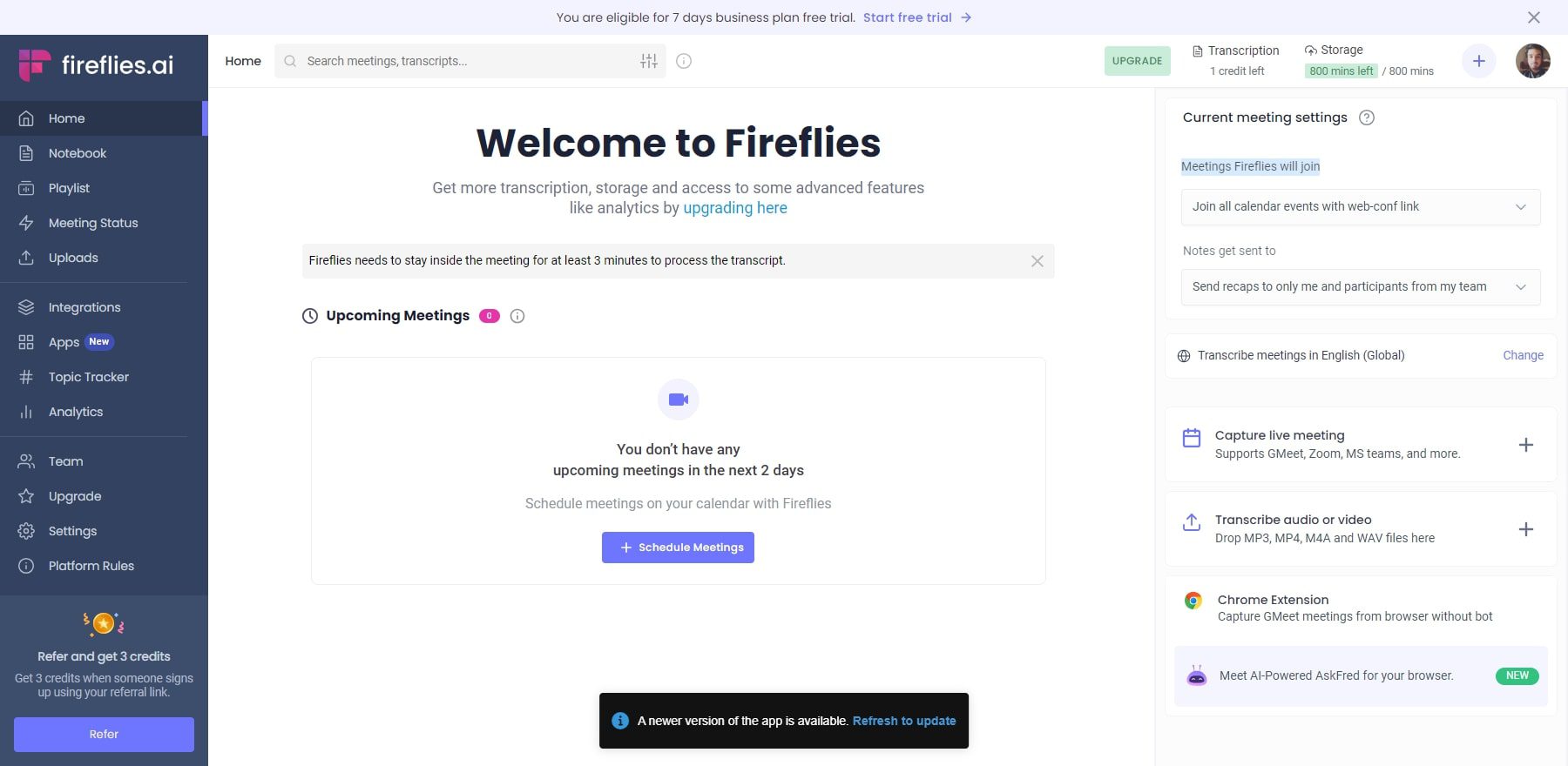 Riunioni programmate con Fireflies AI