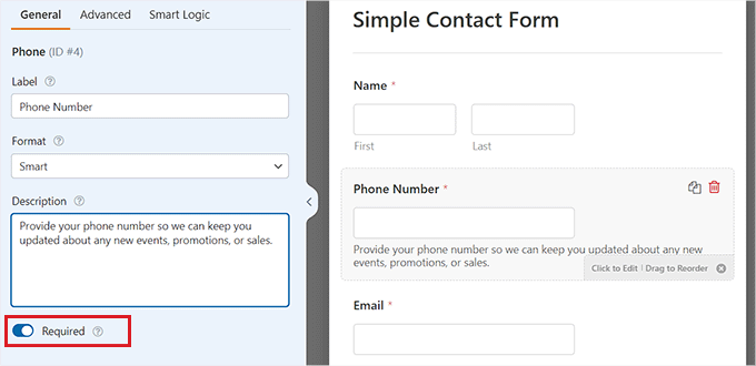 Konfigurieren Sie die Feldeinstellungen „Telefon“. Configure Phone field settings