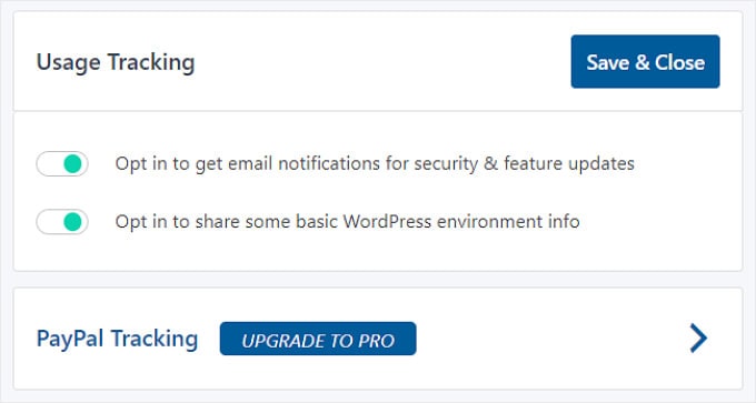 Einstellungen zur Nutzungsverfolgung von Advanced Shipment Tracking Advanced Shipment Tracking's Usage Tracking settings