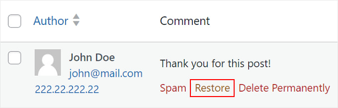 從垃圾箱恢復 WordPress 評論 Restoring a WordPress comment from Trash
