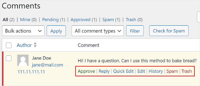 WordPress 評論操作鏈接 The WordPress comment action links