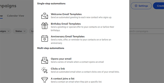 Typ automatyzacji poczty e-mail Email automation type