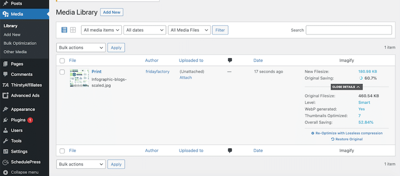 使用 Imagify 進行最佳化:壓縮和 WebP 轉換 - 來源:Imagify