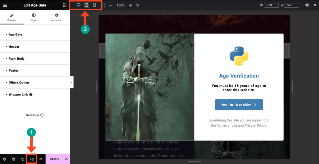 Elementor 16 で WordPress に年齢認証を追加する方法 Make the Age Verification form mobile responsive