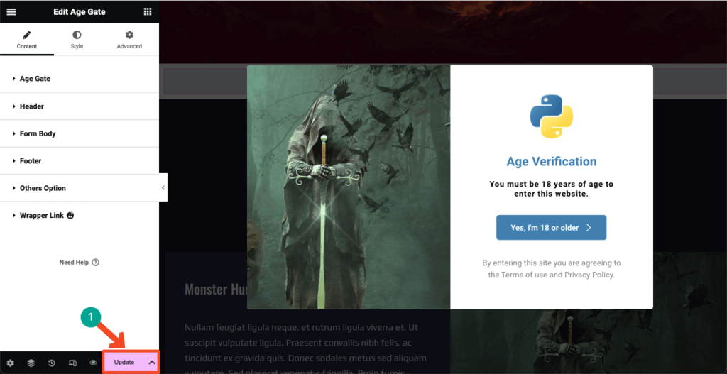 Elementor 17 で WordPress に年齢認証を追加する方法 Publish the Age Verification form