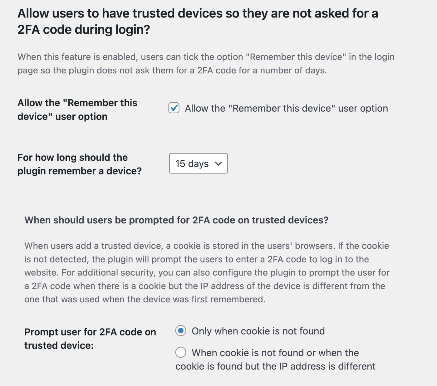 Доверенные устройства WP 2FA