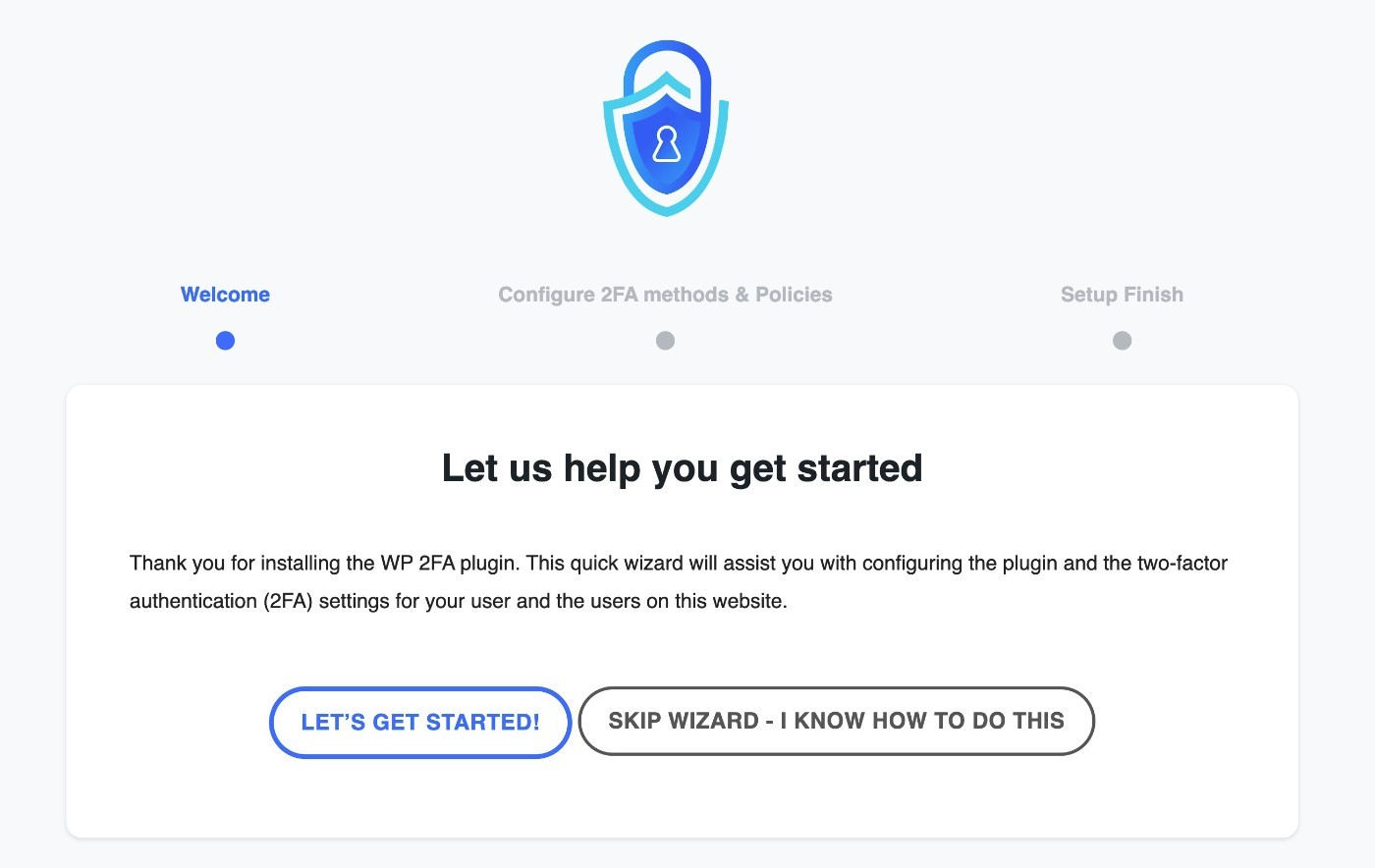 Мастер настройки WP 2FA