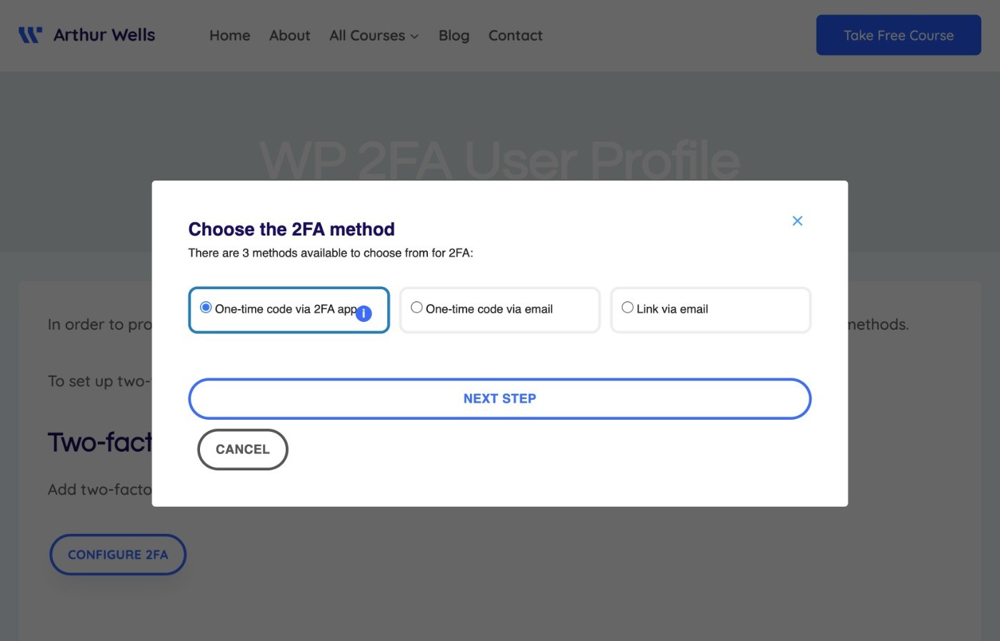 Интерфейс WP 2FA