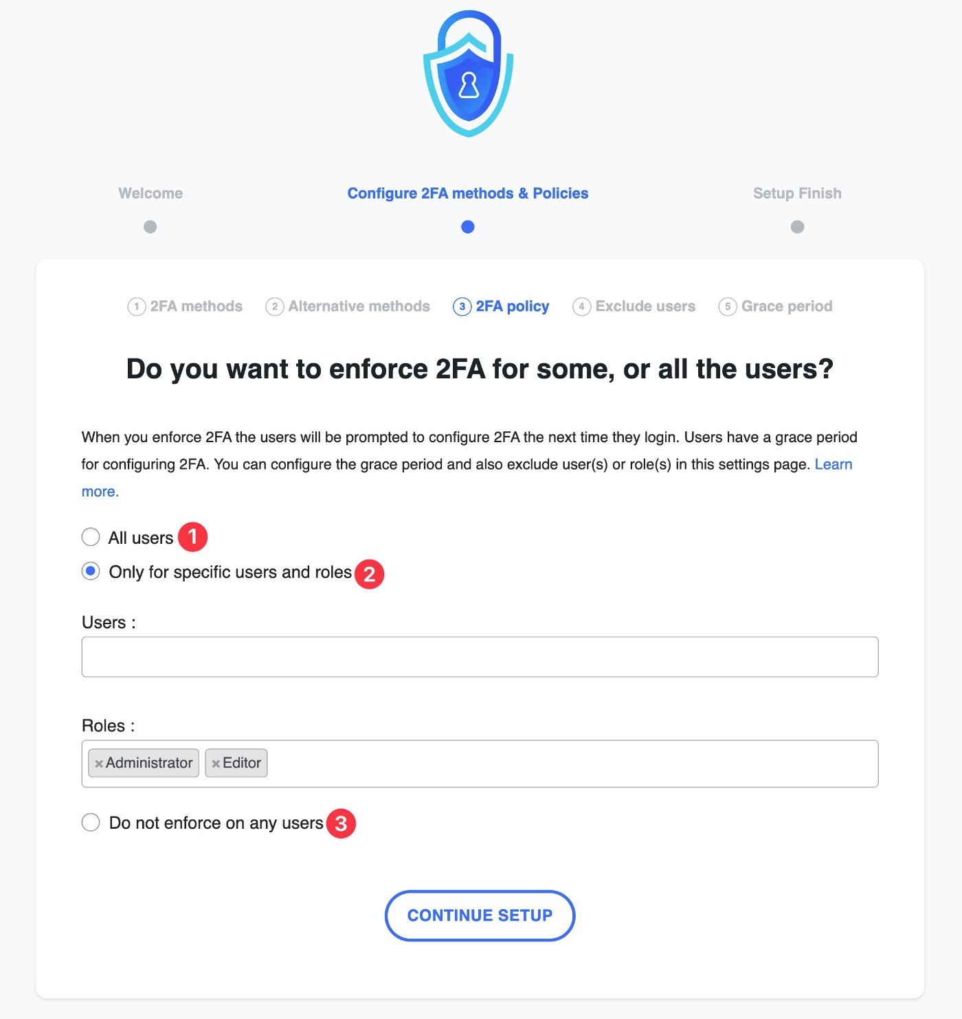 Установить политику 2FA