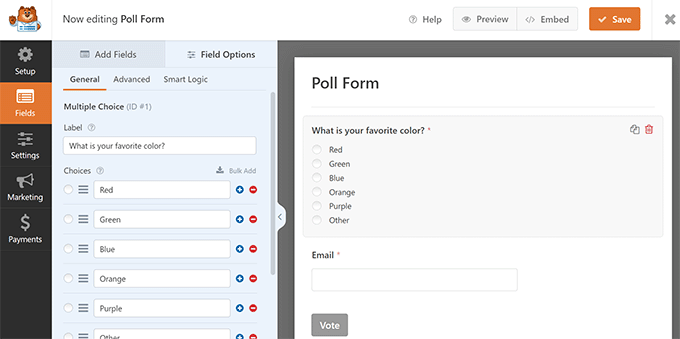 WPForms 설문 조사 양식 예 WPForms poll form example