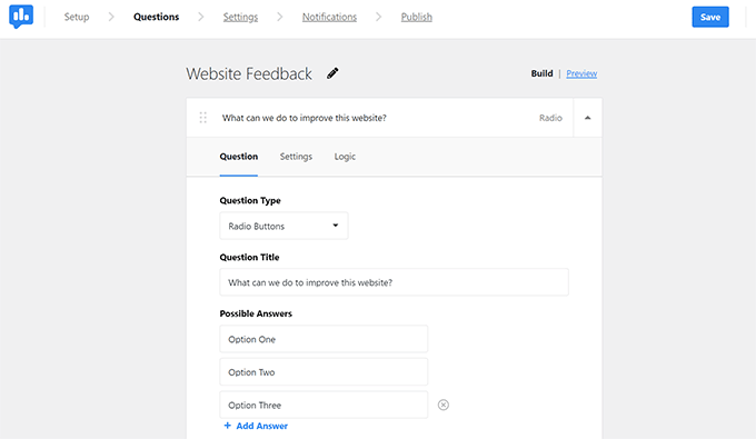 UserFeedback의 설문조사 빌더 Poll builder in UserFeedback