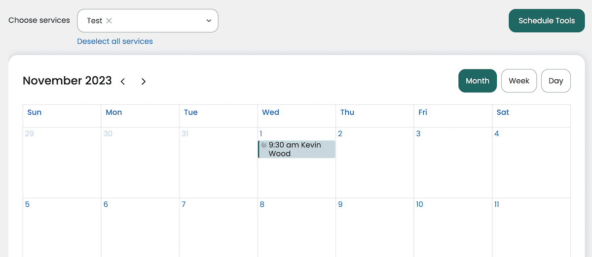 Calendario degli appuntamenti Webba Booking