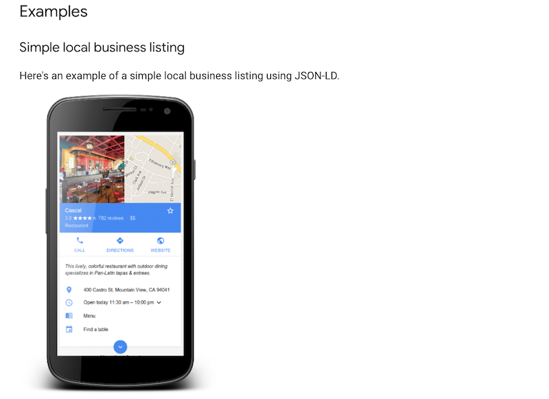 Dados estruturados para uma empresa local = um layout mais envolvente - Fonte: Google Structured Data