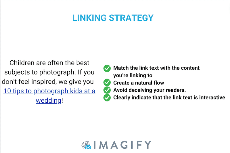 Ejemplo de estrategia de enlaces internos para fotógrafos - Fuente: Imagify