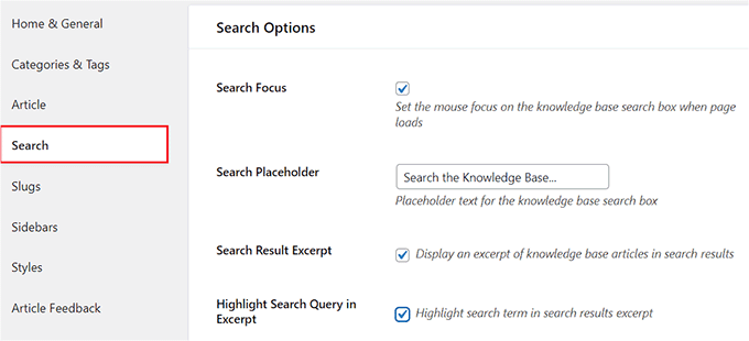 Configura le opzioni di ricerca per la documentazione Configure the search options for the documentation