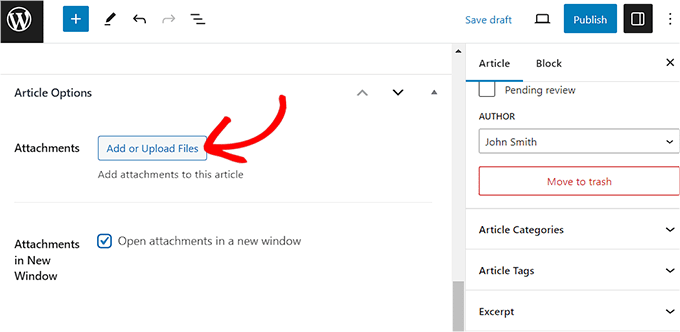 Aggiungi allegati all'articolo Add attachments to the article