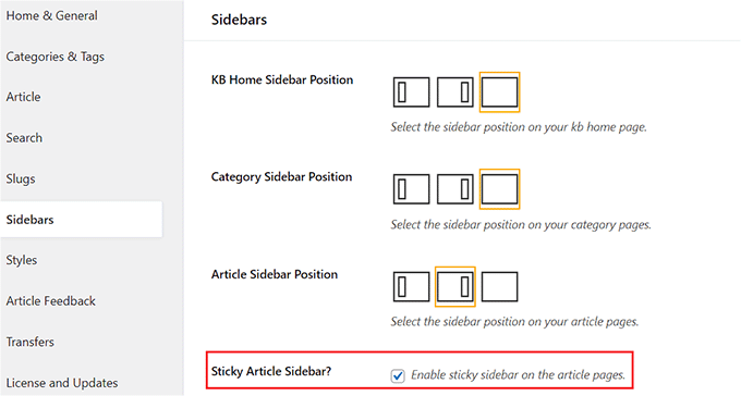Configura le impostazioni della barra laterale Configure sidebar settings