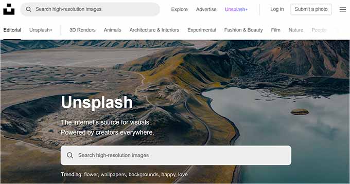 Unsplash 网站 Unsplash website