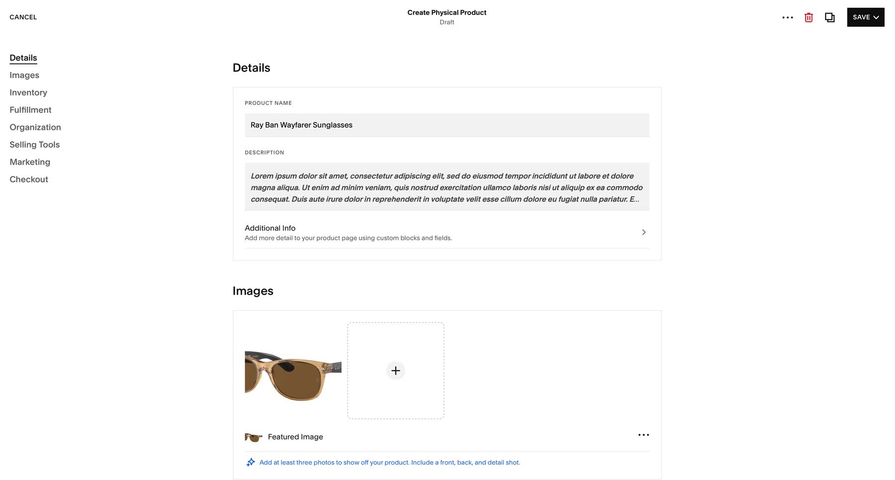 การตั้งค่าผลิตภัณฑ์ Squarespace