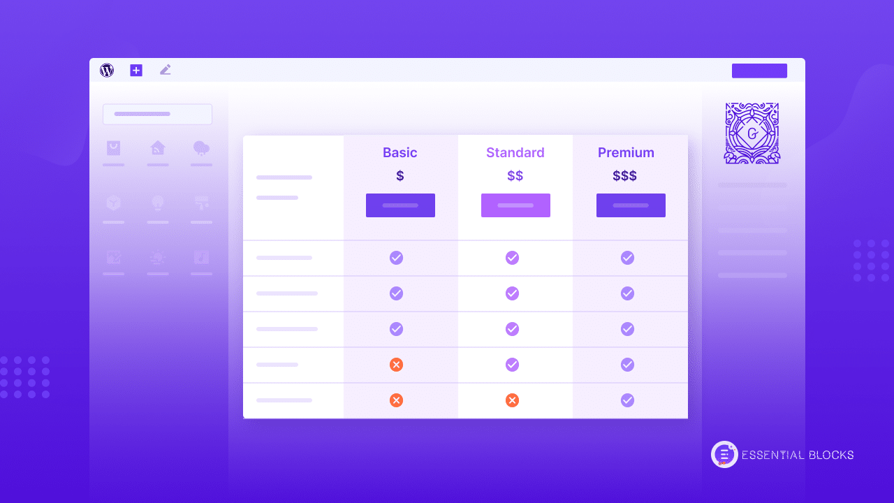 جدول التسعير مع أعمدة متعددة Pricing Table With Multiple Columns