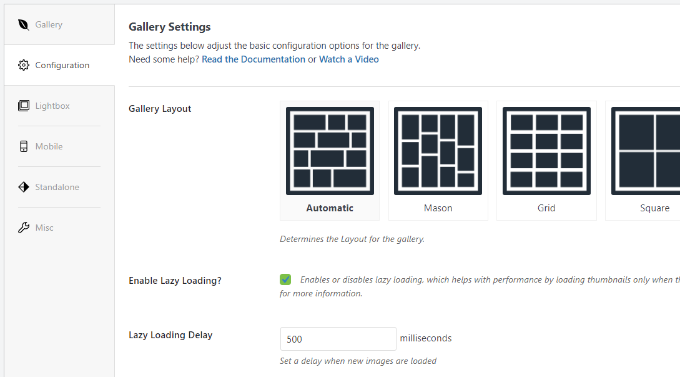 Konfigurowanie ustawień galerii Set up config settings