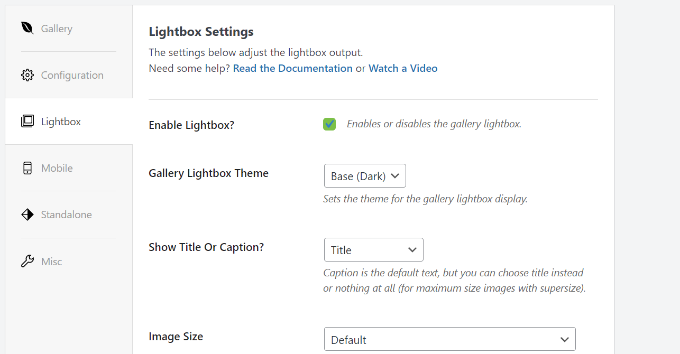 Ustawienia Lightboxa Lightbox settings for image gallery